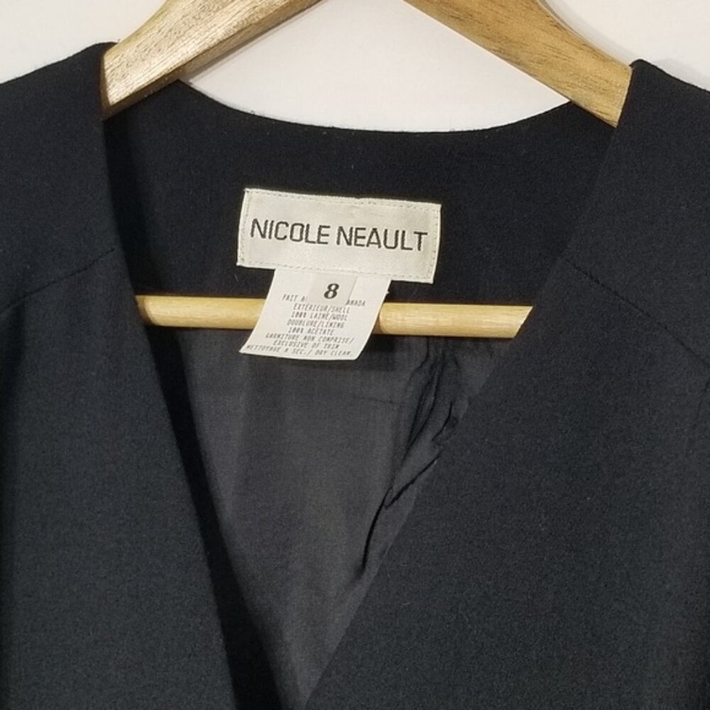 Nicole Neault Vintage Black Retro 100% Wool Bucklet Long Sleeve 80's Dress - Picture 2 of 9